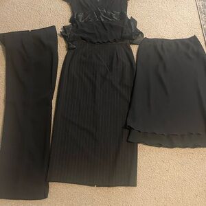 Elegant Black Lace Blouse, layered skirt,dress pants, a-line skirt bundle